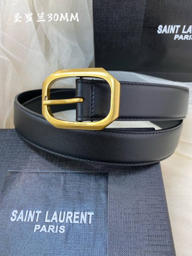 Saint Laurent YSL Italian calfskin square buckle belt with Cassandre logo belt l
