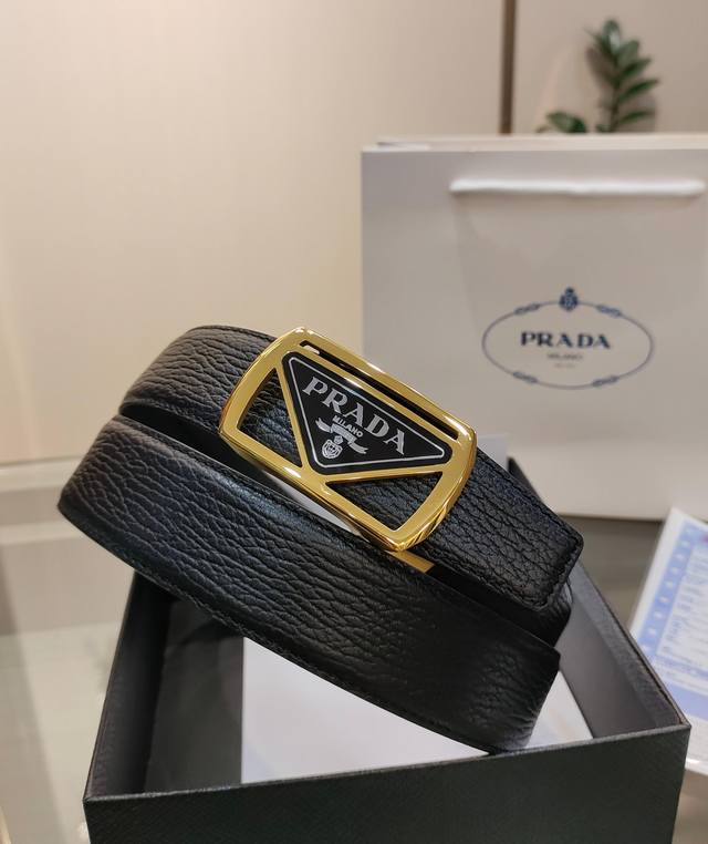 Prada Men's Automatic Belt - 34mm Width, Premium Steel Buckle, Soft to the Touch
