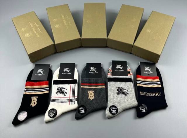 Burberry Men's Socks - New Arrival (Box of 5) - Made of pure cotton, soft and co