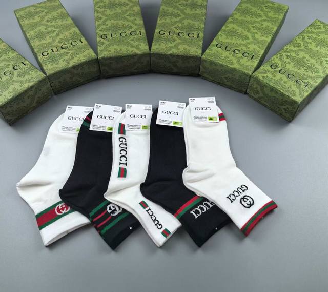 Gucci new arrival socks, five pairs per box, jacquard classic double G logo, sup