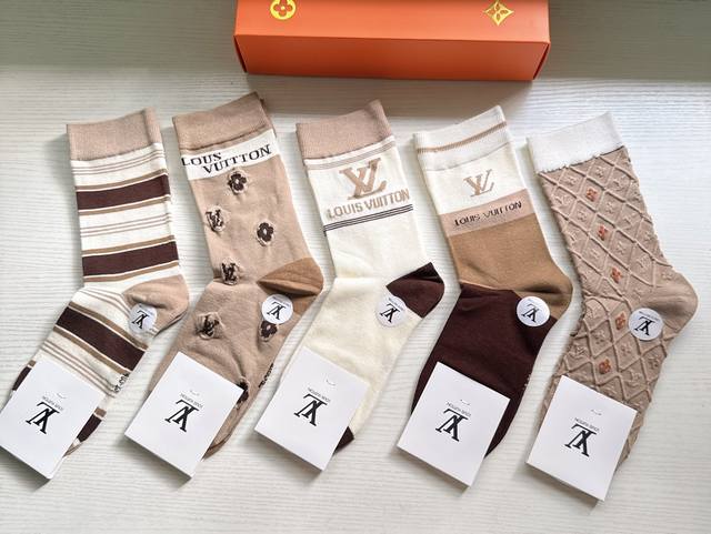 Louis Vuitton new arrival: Knee-high socks (box of five) with classic jacquard p