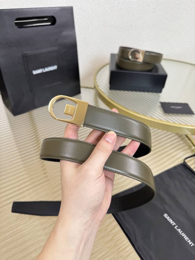 2025 Spring/Summer Saint Laurent Women's Belt, genuine gold-plated buckle, Itali