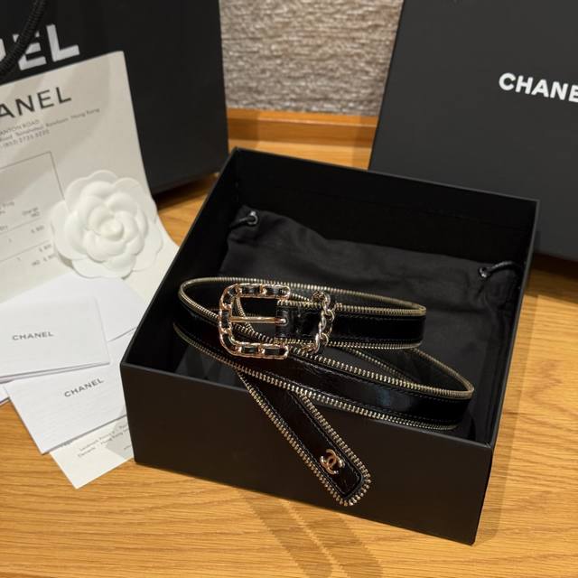 Chanel New Women's Belt Zipper Belt, Double-sided Top Layer Cowhide, this belt i