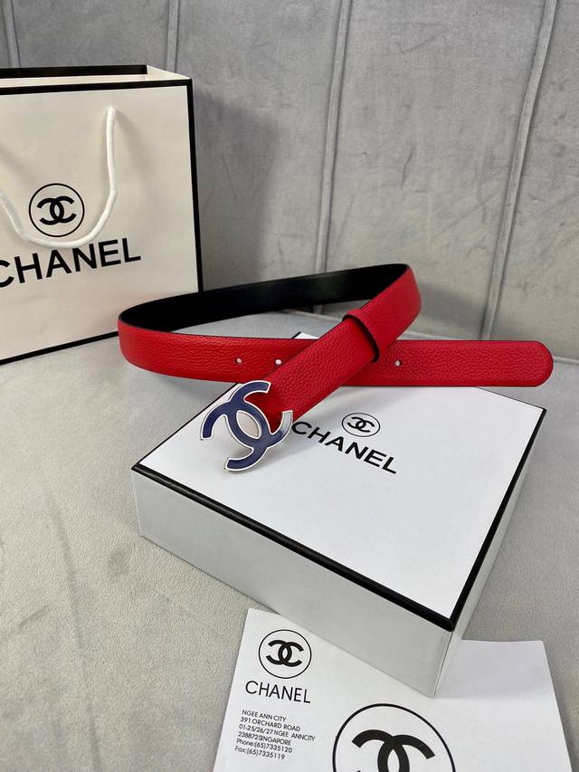 Width 3.0cm Chanel strap with even grain, available in multiple colors for summe