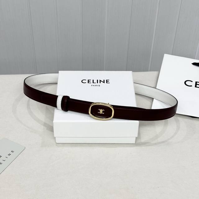 Celin E New 3D Buoy Buckle Women's Belt, Italian Imported Calfskin with Brass Bu