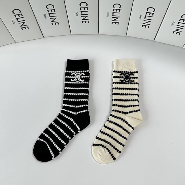 Special Packaging Celine New Classic Mid-Length Socks with Accessories! Two pair