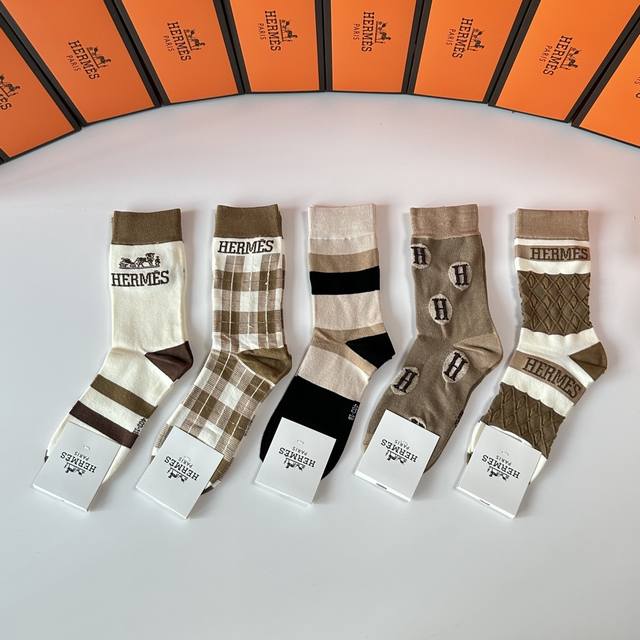 Special Packaging Hermes New Mid-Length Slouch Socks! Five pairs per box, same s