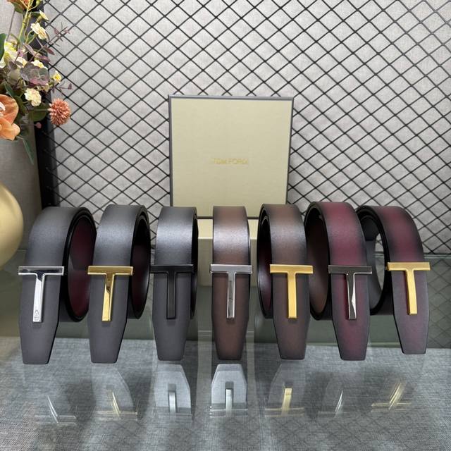 Tom Ford's latest trendy double-sided top-grain cowhide leather model, 3.8mm wid