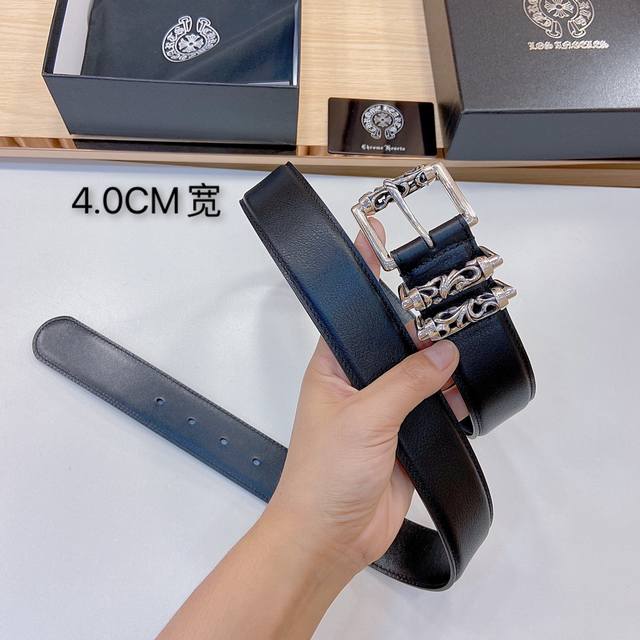 Authentic Chrome Hearts leather belt, silver-plated S925, classic Chrome Hearts