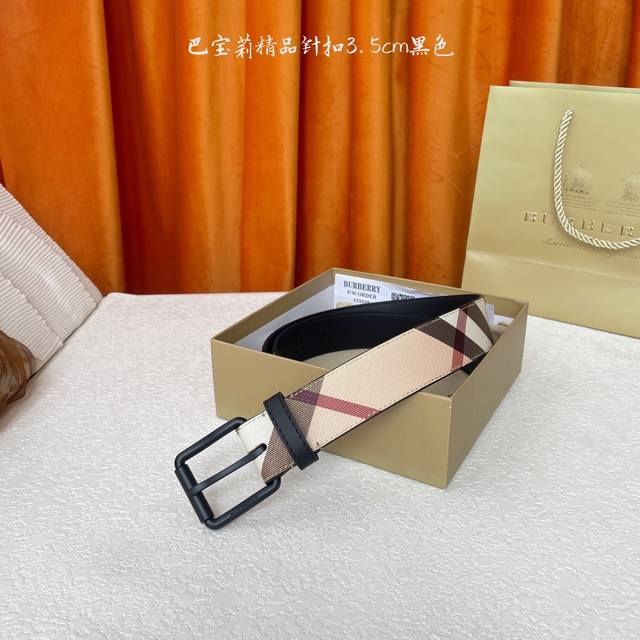 Burberry boutique-style smooth leather belt with exquisite pin buckle embellishm