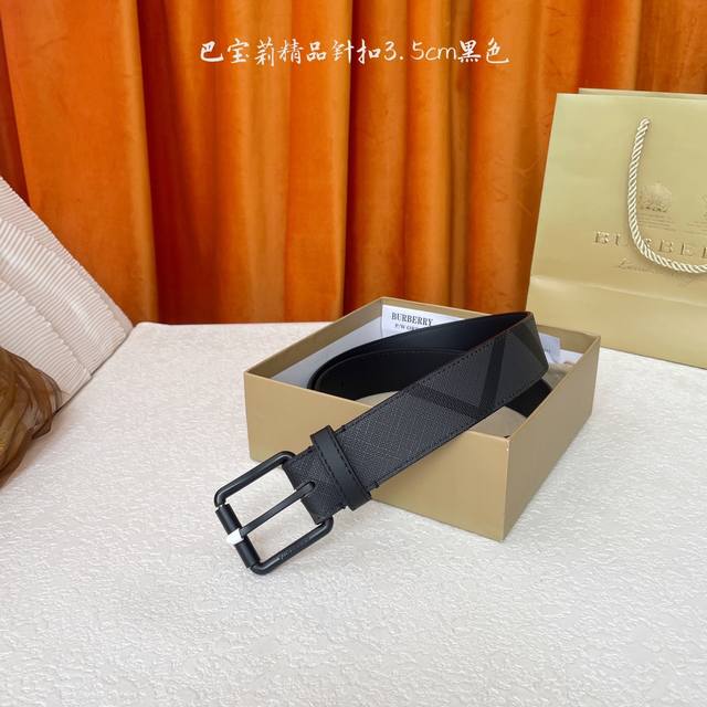 Burberry boutique-style smooth leather belt with exquisite pin buckle embellishm