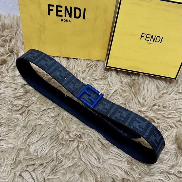 Fendi full packaging, same style as in boutiques, 4.0cm wide, double-ring revers