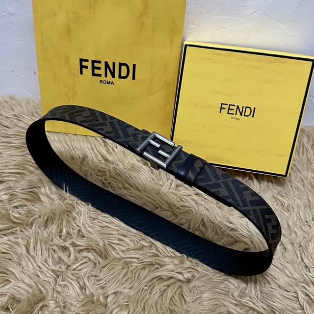 Fendi full packaging, same style as in boutiques, 4.0cm wide, double-ring revers