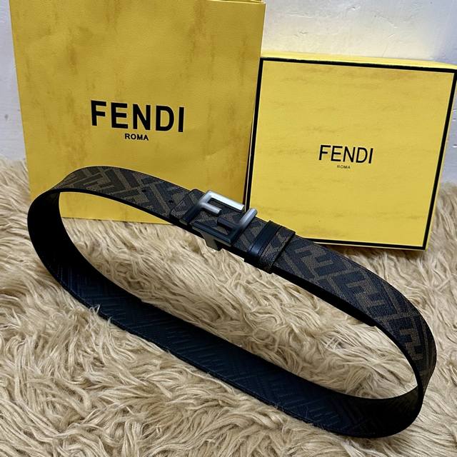 Fendi full packaging, same style as in boutiques, 4.0cm wide, double-ring revers