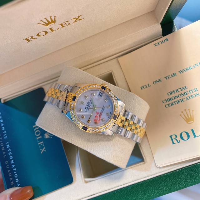 劳力士－Rolex 款式: 日志女装机械腕表 机芯: 进口西铁城 原装机 镜面：蓝宝石玻璃镜面 表壳: 316L精钢壳套 表带: 实芯5珠精钢表带 尺寸：31M