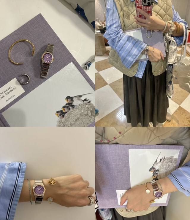 欧米茄星座系列腕表 是时计，亦是珠宝 将经典时光之美化作腕间璀璨星河 伴随着螺旋式的星光图案 紫色烟花在表盘上绽放 好似星空 深邃而神秘 在烟花盘中包容着她的浪