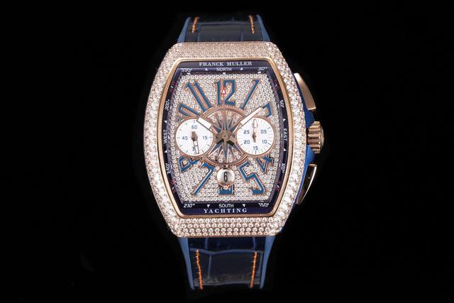 Fran Muller 法兰克 V45蓝色遊艇7750机 44X54 Mm 1.表壳 100%原版开模 三明治结构表壳 中间内侧 蓝色的侧槽和把头位置凸出来的蓝