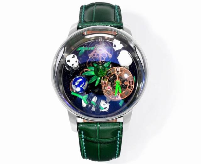Jacob & Co 』捷克豹 天体艺术陀飞轮熊猫腕表. 生动展现竹林与熊猫的灵动世界，标志性的Astronomia机芯更赋予这款腕表独特的机械美学. 当国宝攀