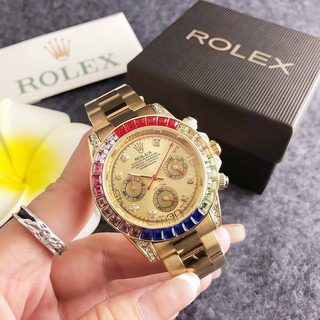 Rolex劳力士 宇宙计型迪通拿系列 多功能计时机芯，防水 男表 瑞表 40Mm 黑色表盘 K金18K黄金表壳 K金18K黄金表带