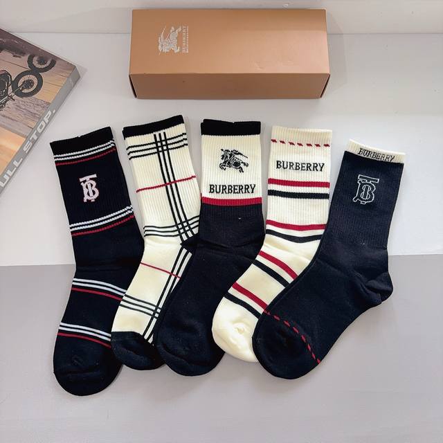 5 pairs per box with packaging Burberry super popular unisex knee-high socks, p