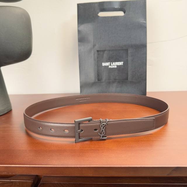 Saint Laurent women's chocolate brown belt, classic color, every stitch is very