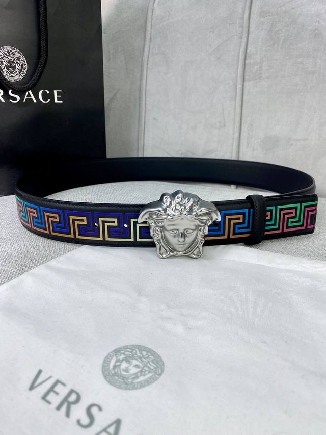 Width 4.0 Cm Versace This classic Versace belt is crafted from supple calfskin,
