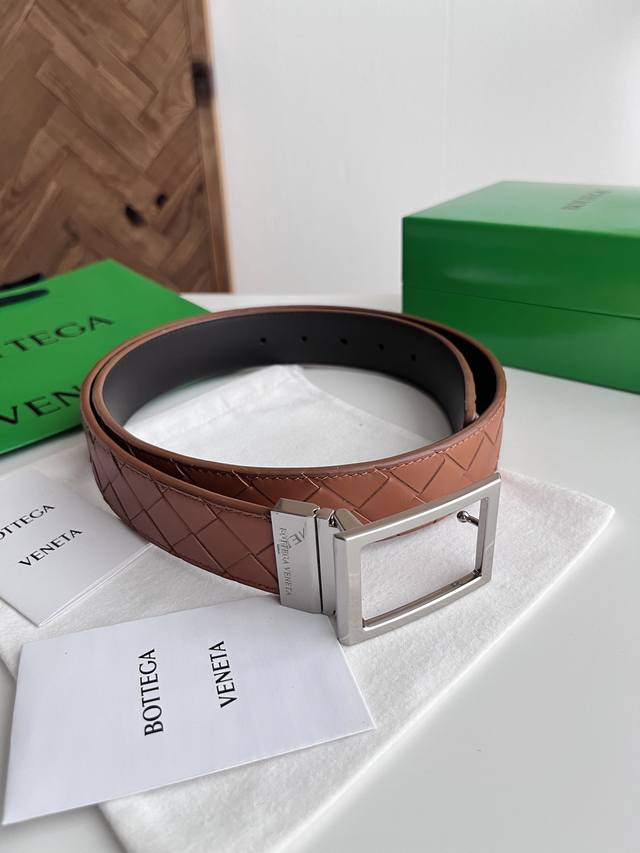 Bv New Men's Braided Belt, Double-sided, Handmade Intreccio Large Grid Braided D