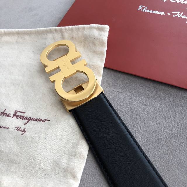 Salvatore Ferragamo Men's Automatic Belt, 3.5cm Double-Loop Automatic Buckle, I