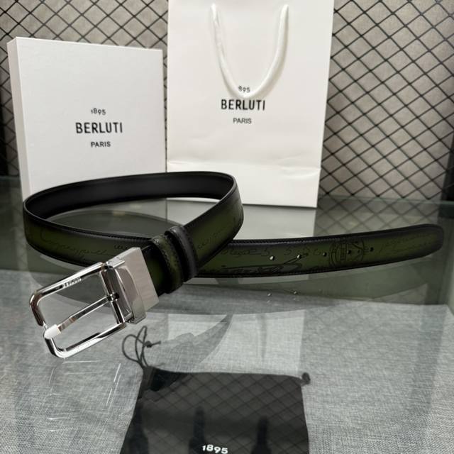 Comes with original packaging. Newest Berluti men's belt, 3.5cm wide, high-end