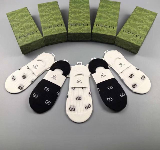 Gucci Women's Invisible Socks, New Arrival (5 pairs per box), Jacquard Classic