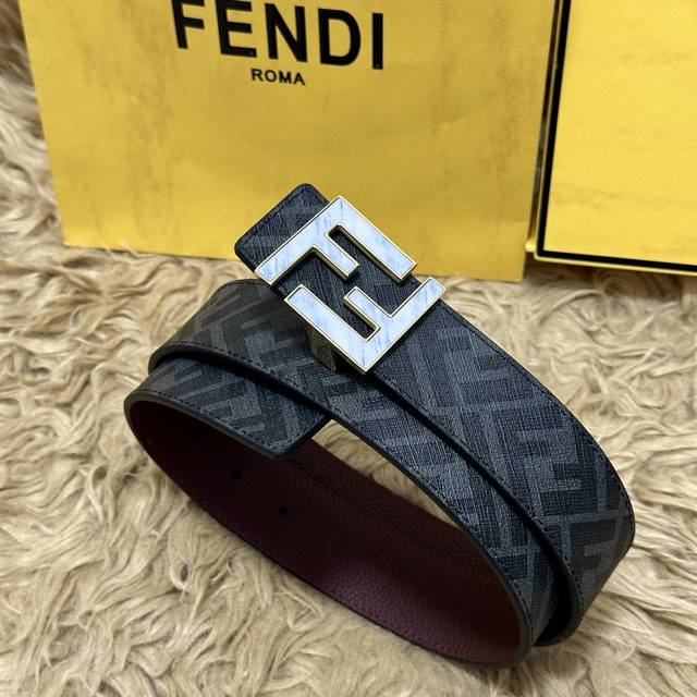 Picture Packaging +10 Fendi Boutique Same Style 4.0cm Wide Double Ring Reversibl