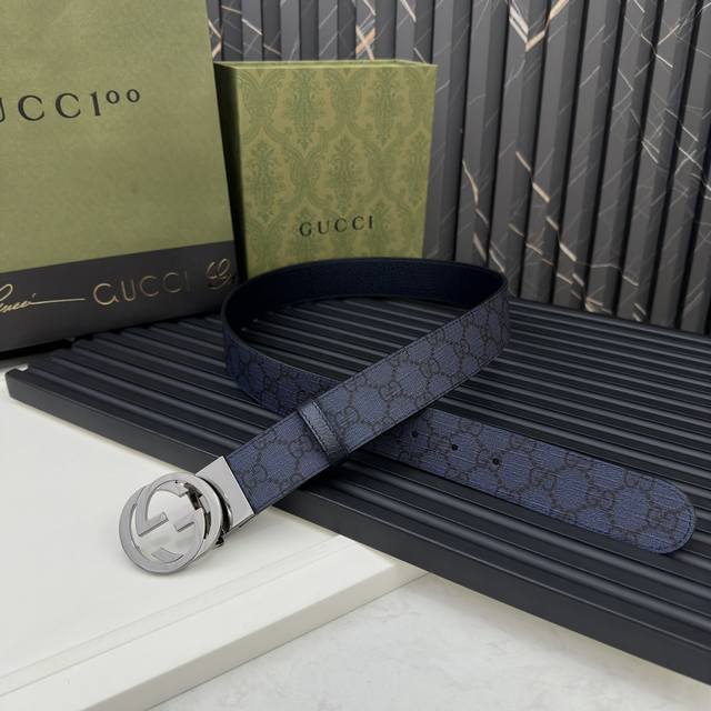Gucci 627055 Facjt 8441 Dark Blue Supreme PVC Monogram Canvas Dark Blue Pigskin