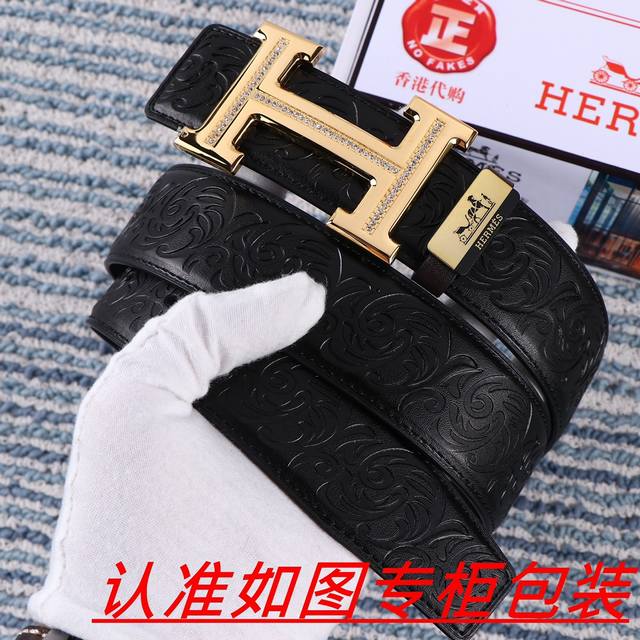 Men's Belt: Hermes Original Men's Leather Belt: 100% Top Layer Cowhide, Guarant