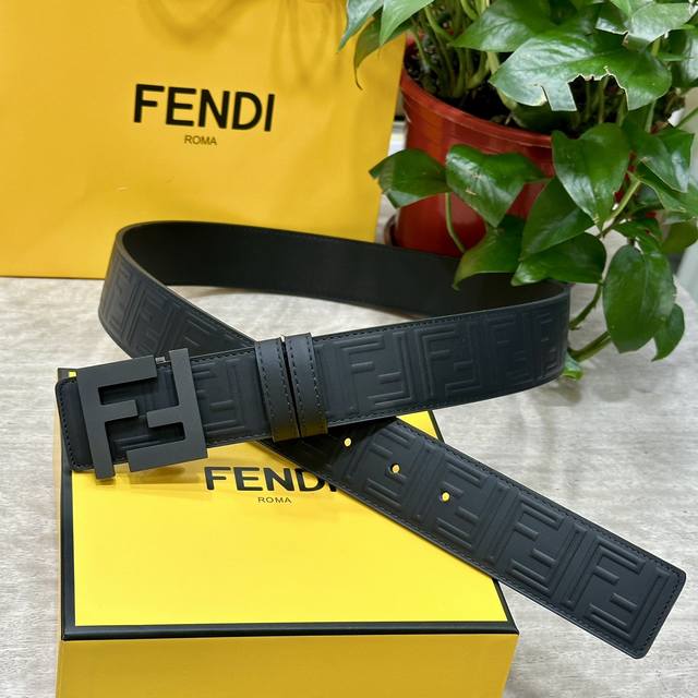 Fendi 40mm wide double-sided original calfskin leather with a single ruthenium p