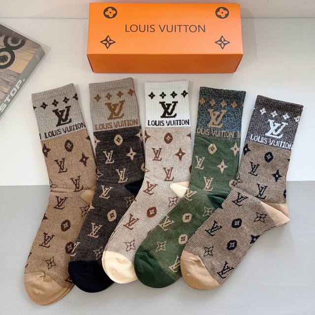 5 pairs of Louis Vuitton super popular knee-high socks (with packaging), a must