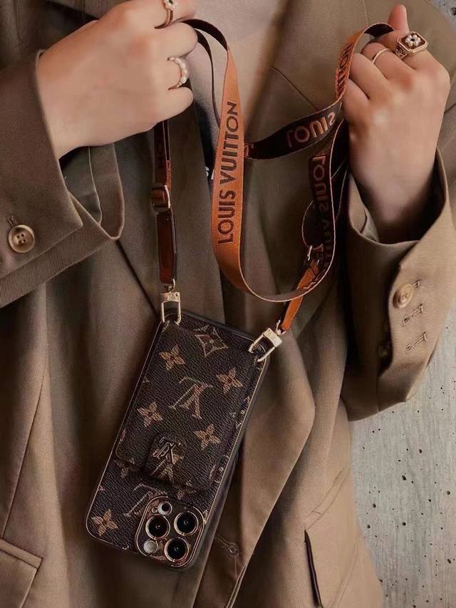 Lv Card Holder Phone Case Crossbody Phone Case Skin-feel Two-in-One Electroplate