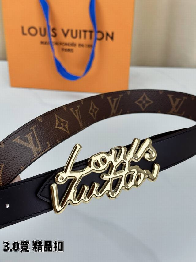 Louis Vuitton classic monogram leather belt, 3.0mm wide premium steel buckle en