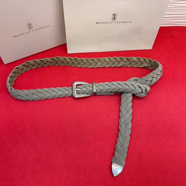 Brunello Cucinelli Unisex Casual Fashion Woven Belt! Grey, One Size Available. 2