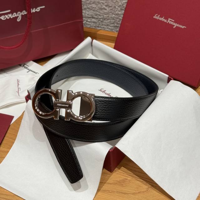 Sf Reversible Adjustable Gancini Leather Belt Simplifying design, this belt feat