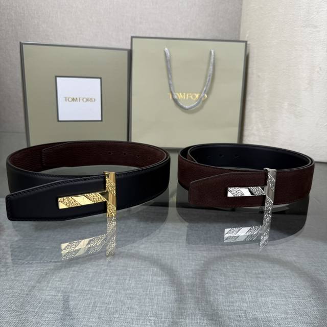 Tom Ford's latest trendy double-sided top-grain cowhide leather model, 3.8mm wi