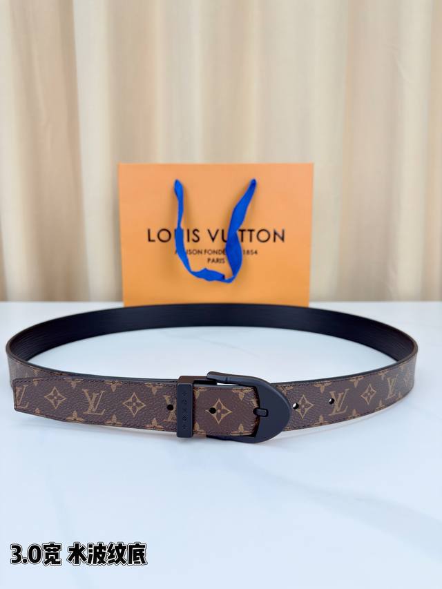 LV classic patterned leather belt, 3.0 width design, paired with a unique black