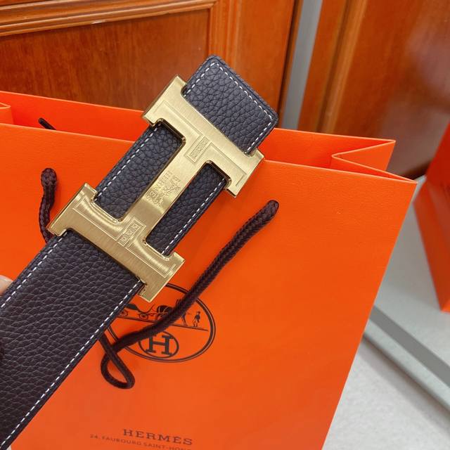 Hermes 38mm belt with stainless steel hardware and original Togo leather, rever