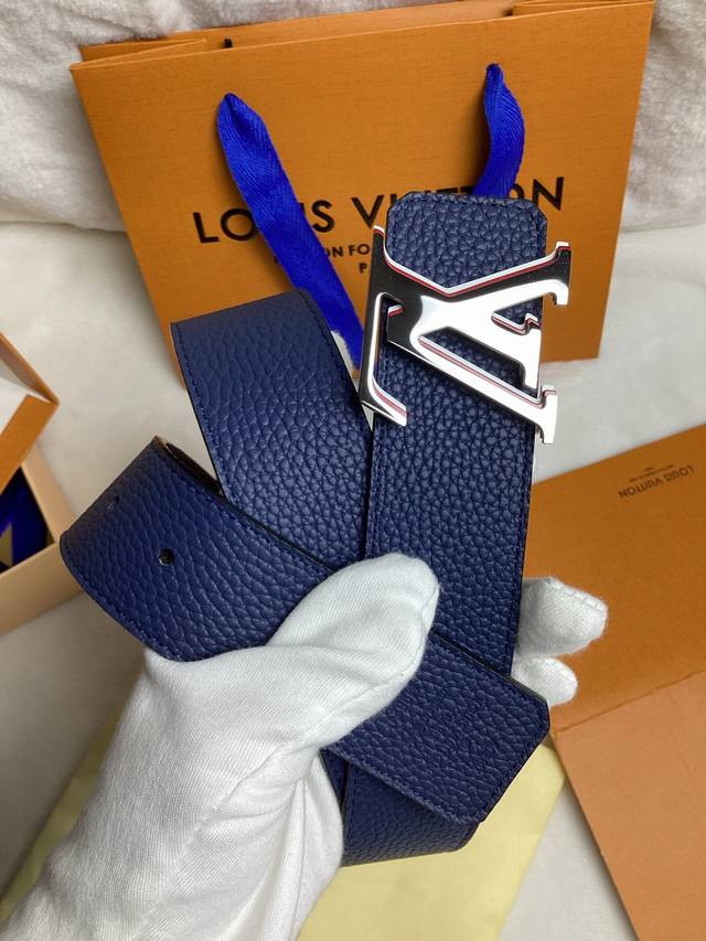 Original single-sided double-sided top-grain cowhide lychee-patterned belt: blue