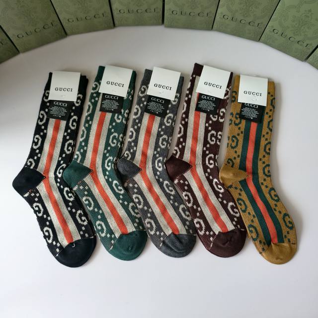 Special Packaging Gucci New Double-Needle Classic Mid-Length Slouch Socks! Five