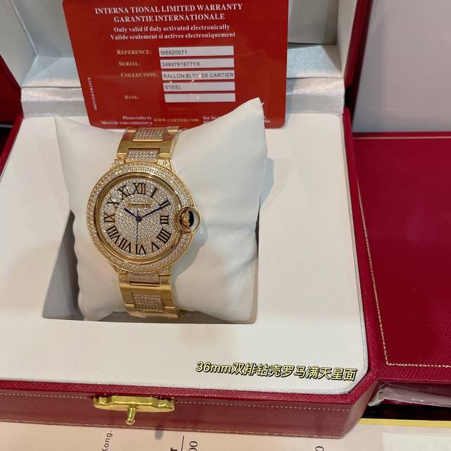 白钻 金钻 实拍卡地亚蓝气球满天星罗马面到货！经典出品 奢华版间钻钢带 专柜同步双排钻四角小钻颗颗饱满 全手工镶嵌满天星钻石面 奢华唯美 瑞士石英机芯 百搭尺寸