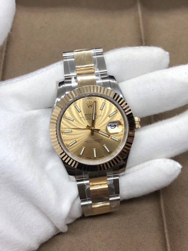 劳力士日志型41Mm包间K金实拍，搭进口全自动Eta原装2836机芯！新款三珠带！