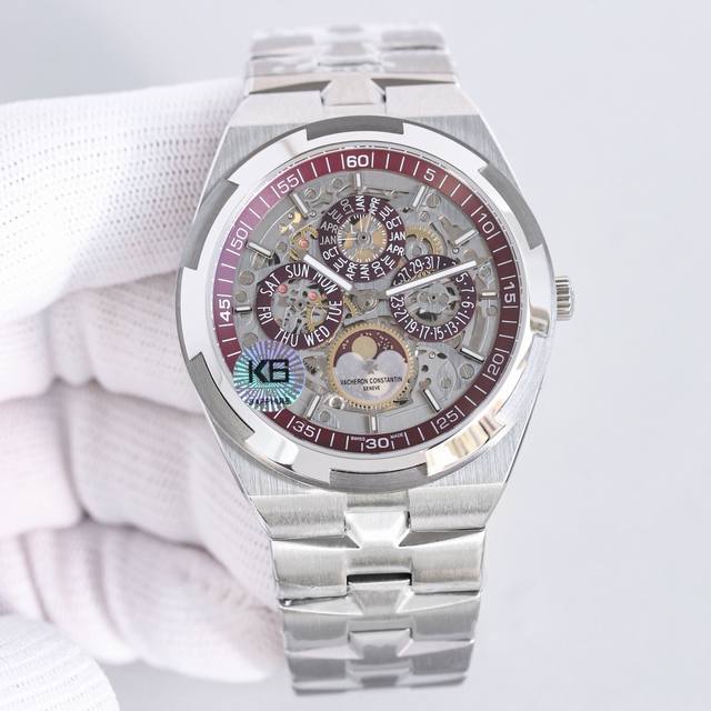 胶钢同价： V3版本江诗丹顿红色镂空 纵横四海系列新款 4300V 120G-B102万年历多功能腕表 独家时尚版本 搭载与正品一致Cal. Qp机芯，配置Ov