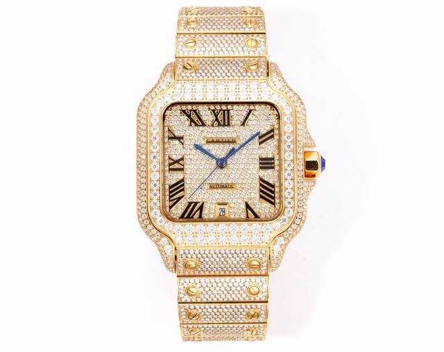 F4 真莫桑钻！卡地亚 Cartier 山度士系列 满天星系列 奢华至极！极少量到货！满天星卡地亚山度士满天星莫桑钻版本，整表纯手工镶嵌 D 色 Vvs 级莫桑