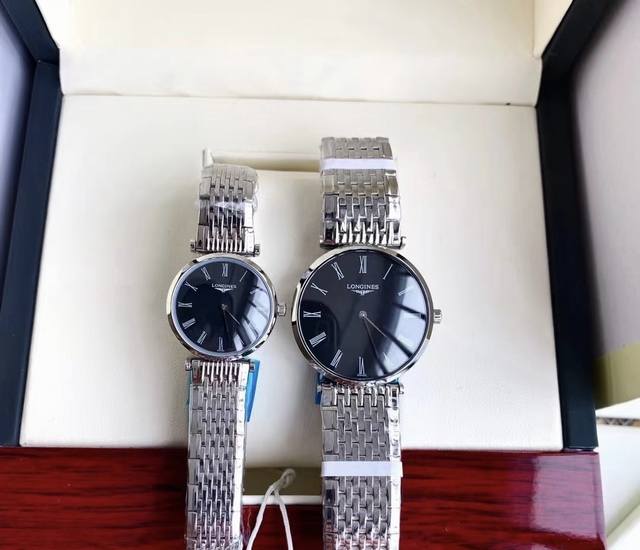 浪琴-Longines嘉岚系列 自诞生以来，便凭借超薄造型而受到全球消费者的喜爱。超薄型情侣对表 ，采用瑞士石英进口机芯，30米防水深度，316L精钢壳套 蓝宝