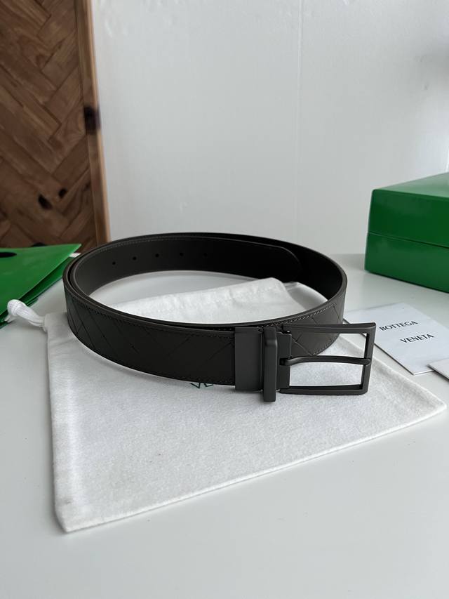 Bv 2026 New Intrecciato Stamp Woven Embossed Belt, Original Cowhide Leather with